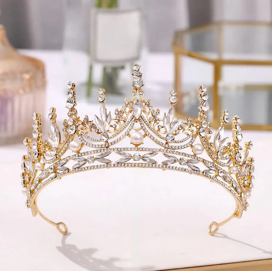 "Dayana" - Pearl and Crystal Bridal Tiara - Available in Silver and Gold
