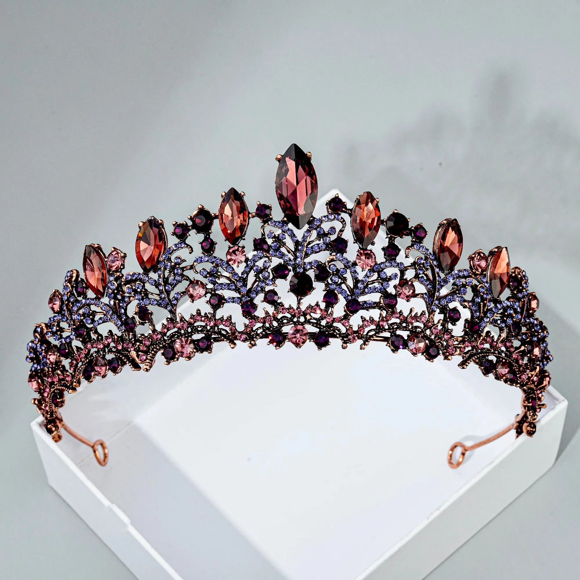 "Elowen" - Burgundy 3-Piece Bridal Jewelry Set With Tiara