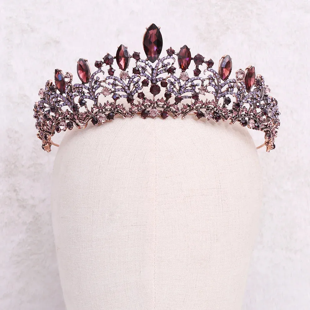 "Elowen" - Burgundy 3-Piece Bridal Jewelry Set With Tiara