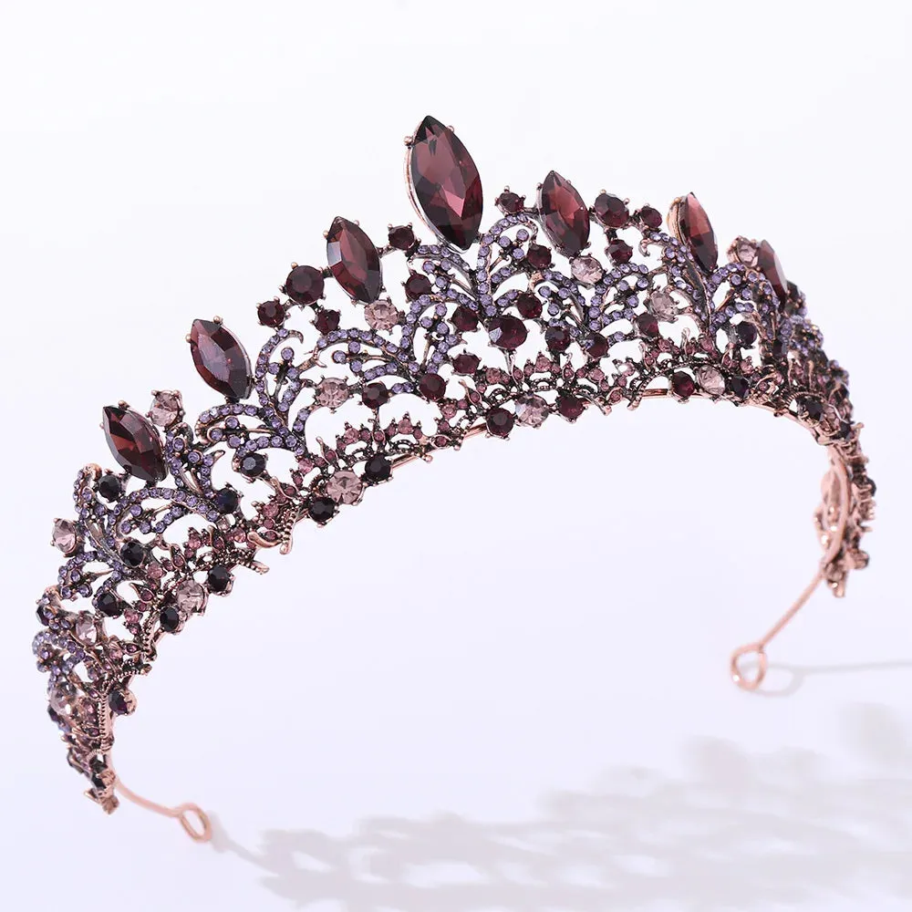 "Elowen" - Burgundy 3-Piece Bridal Jewelry Set With Tiara