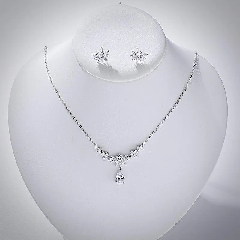 "Joelle" - Silver Cubic Zirconia Bridal Jewelry Set