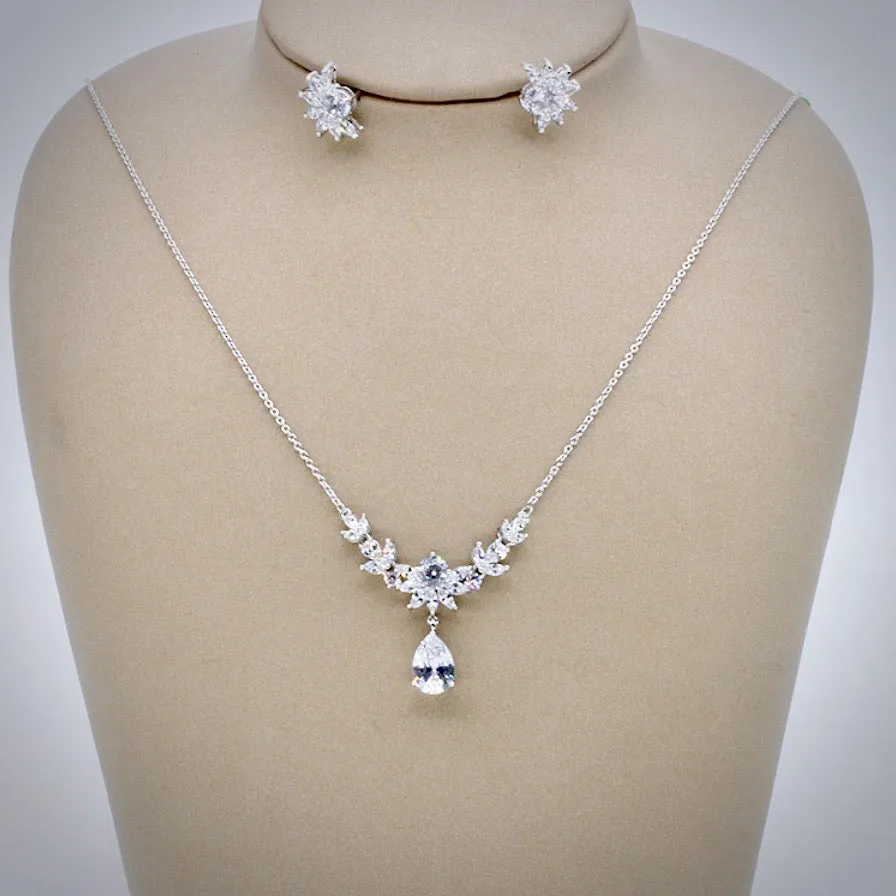 "Joelle" - Silver Cubic Zirconia Bridal Jewelry Set