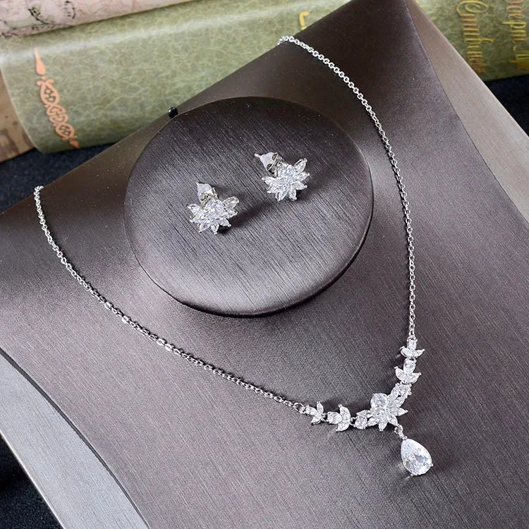 "Joelle" - Silver Cubic Zirconia Bridal Jewelry Set