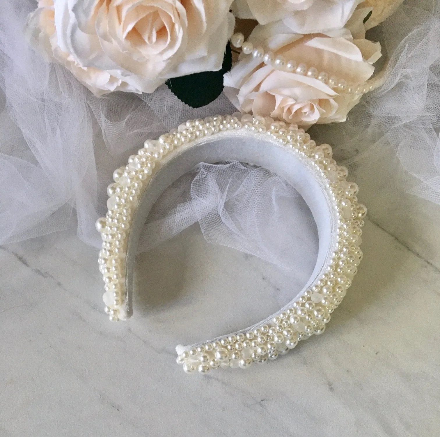 "Joselynn" - Velvet Pearl Bridal Headband