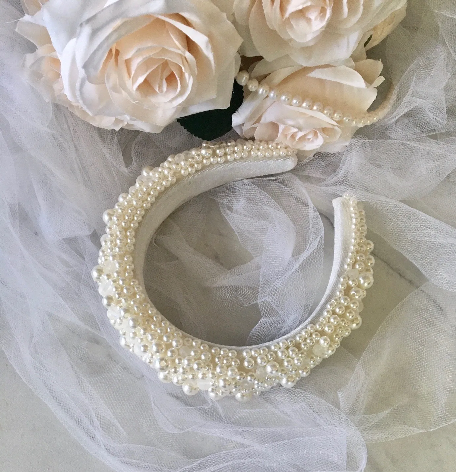 "Joselynn" - Velvet Pearl Bridal Headband
