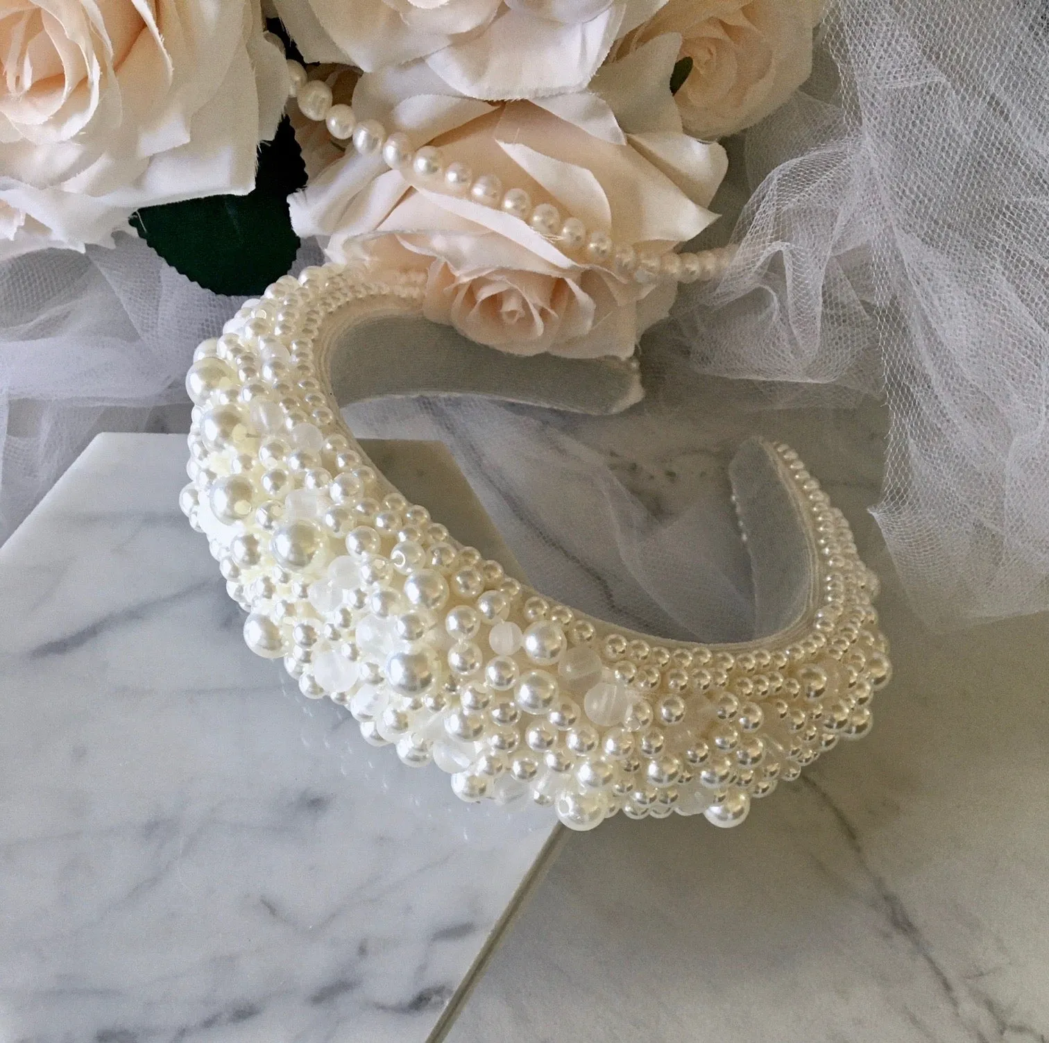 "Joselynn" - Velvet Pearl Bridal Headband