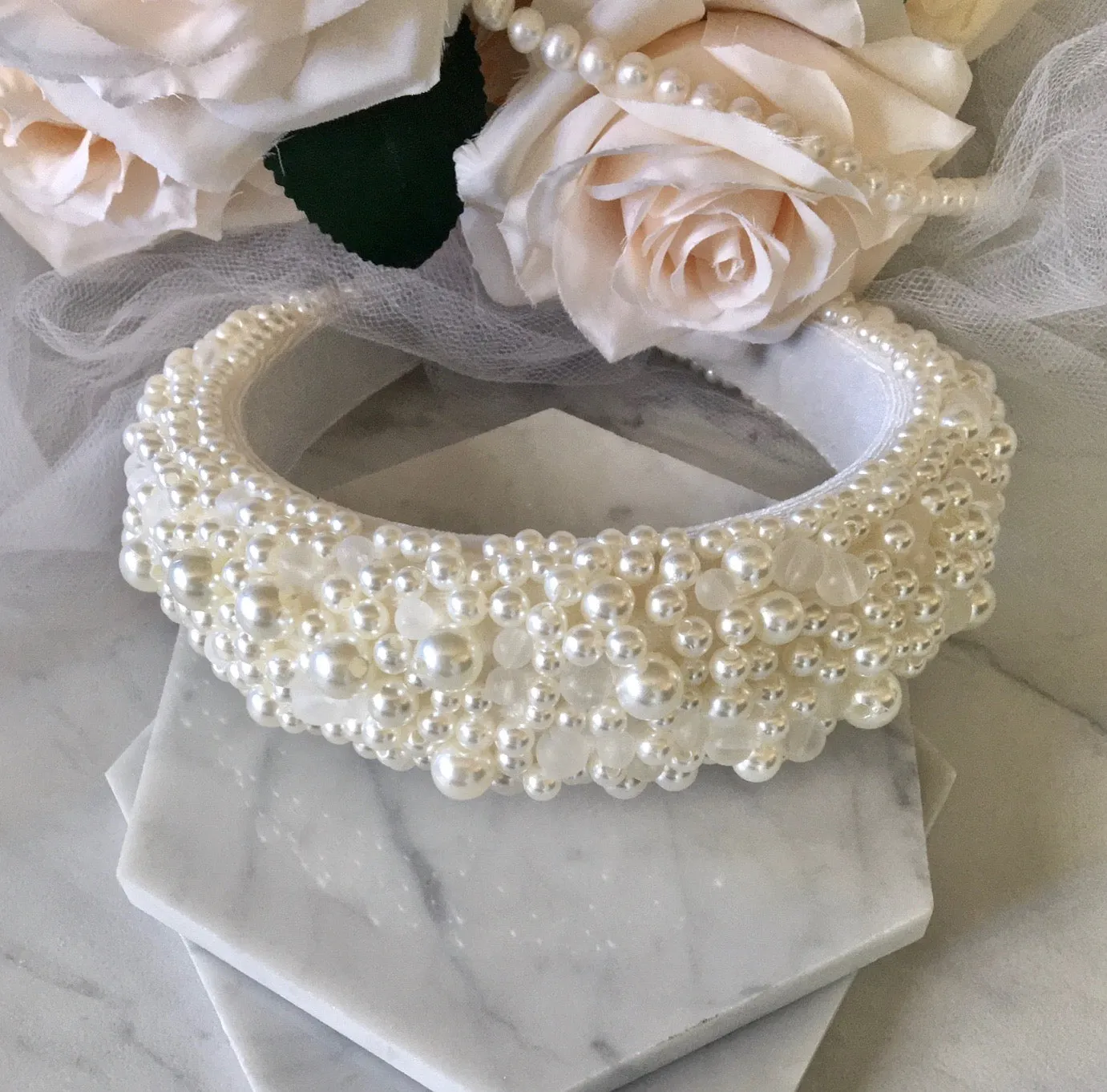 "Joselynn" - Velvet Pearl Bridal Headband