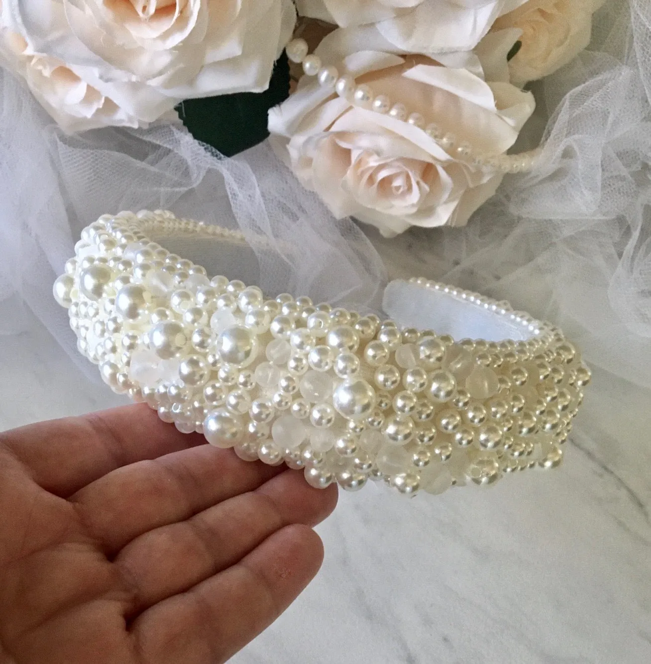 "Joselynn" - Velvet Pearl Bridal Headband
