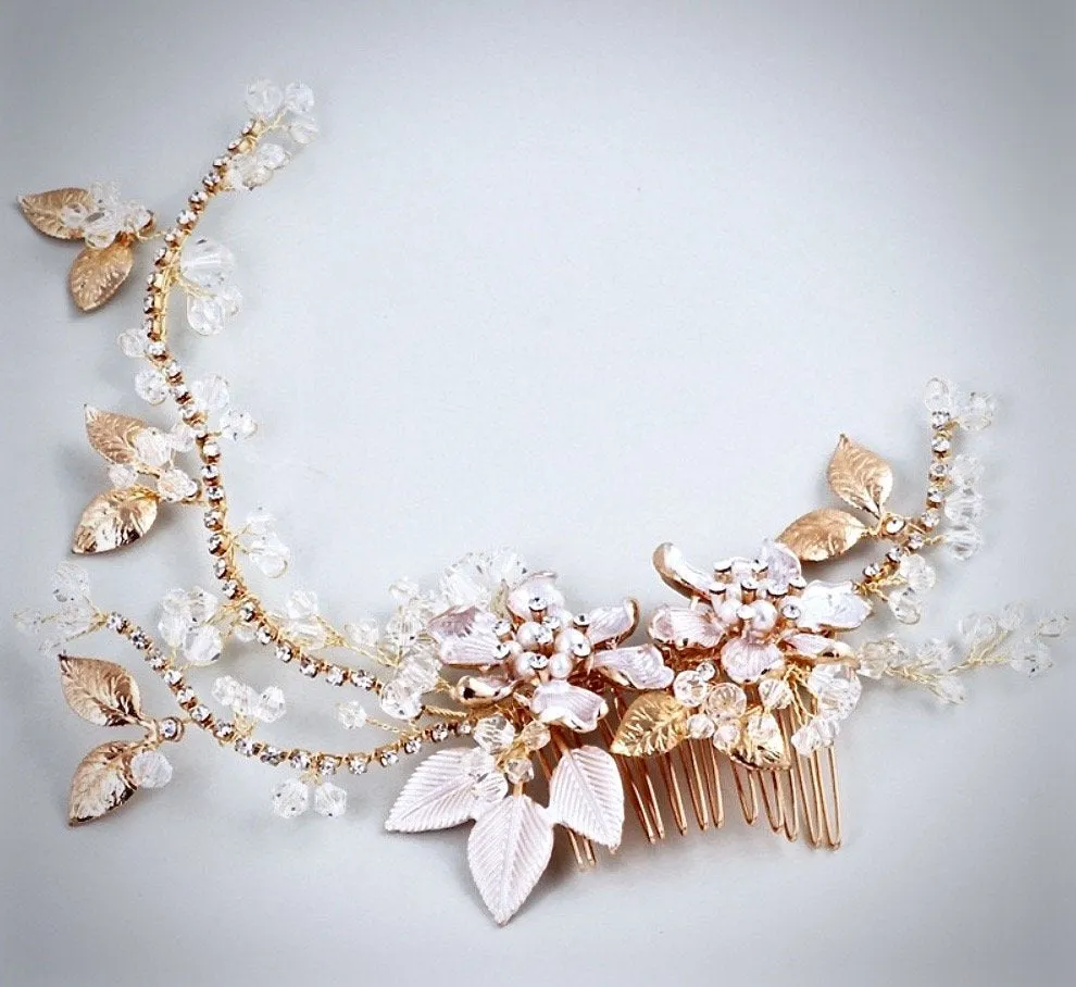 "Kara" - Pearl and Crystal Bridal Hair Comb - Available in Gold and Silver