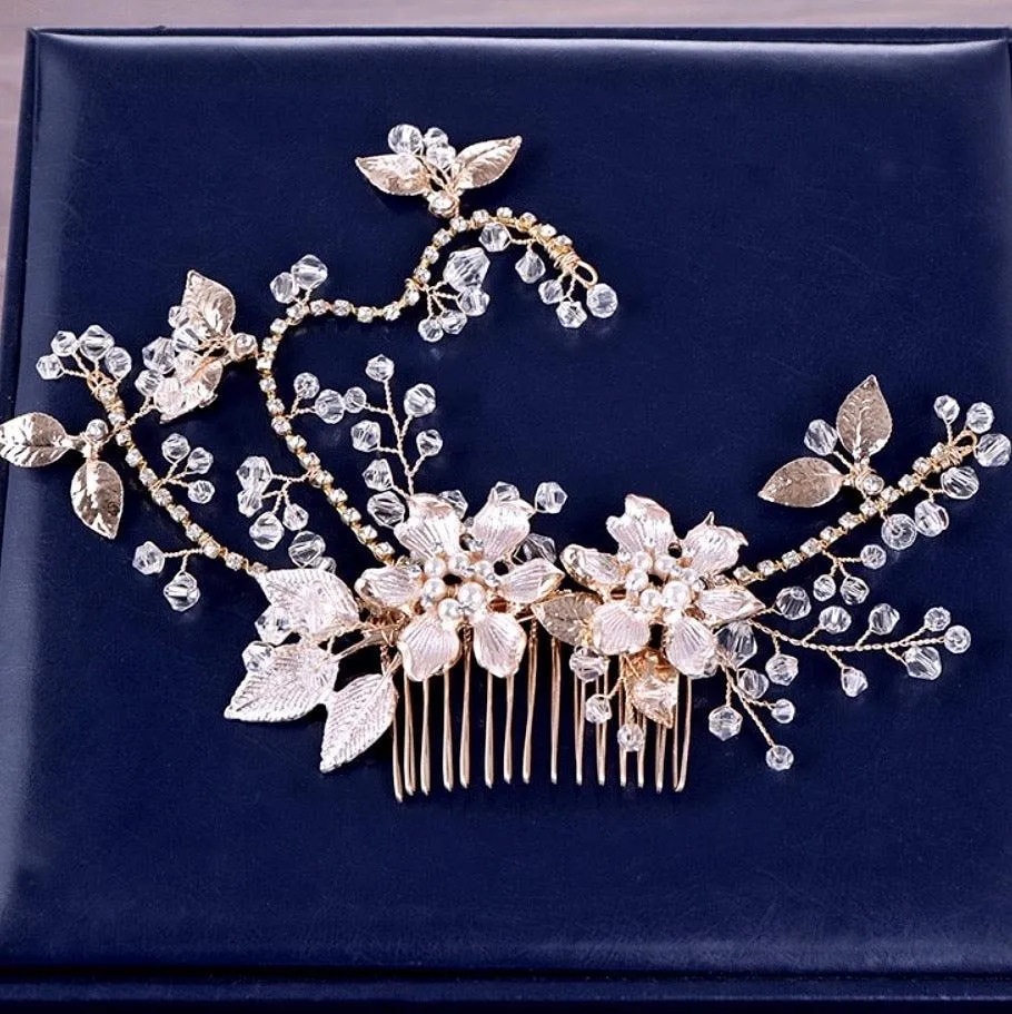 "Kara" - Pearl and Crystal Bridal Hair Comb - Available in Gold and Silver