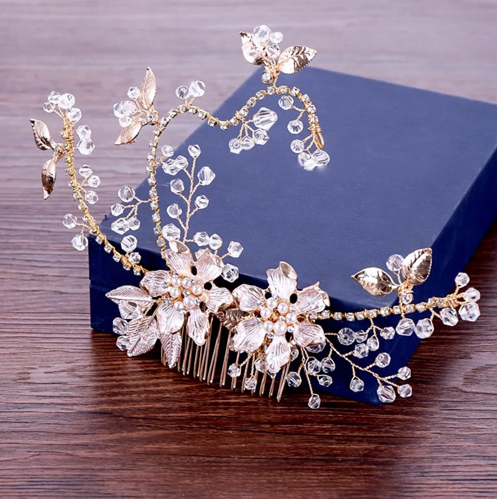 "Kara" - Pearl and Crystal Bridal Hair Comb - Available in Gold and Silver