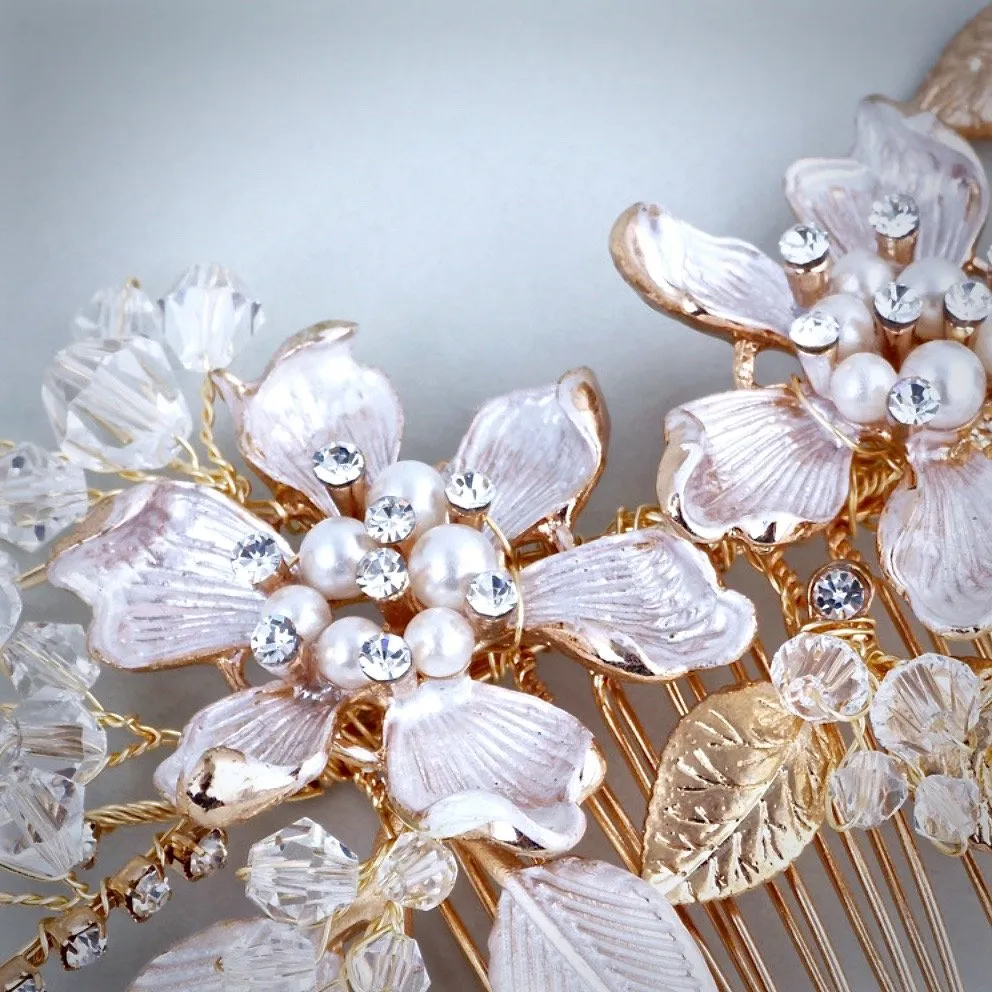 "Kara" - Pearl and Crystal Bridal Hair Comb - Available in Gold and Silver