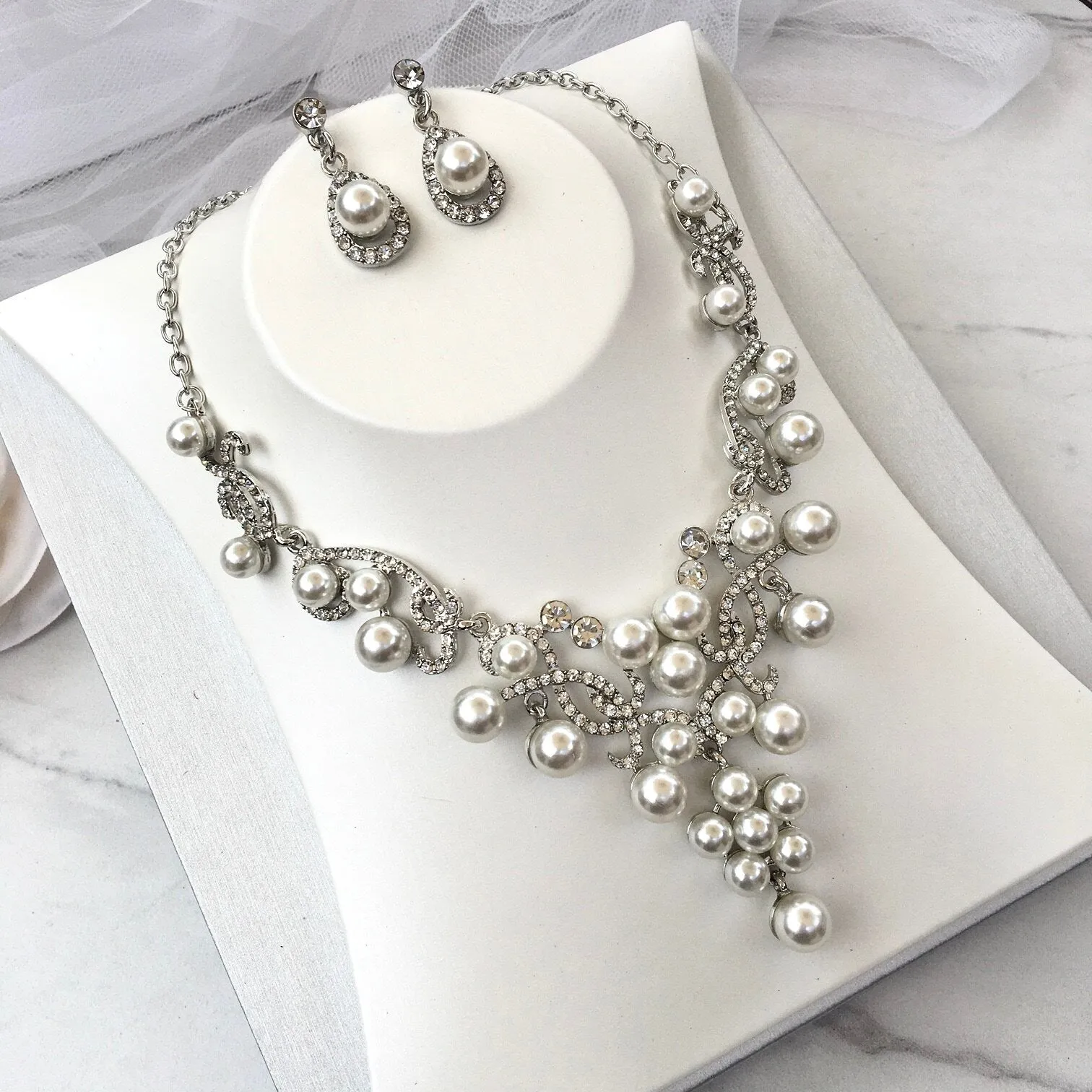 "Myla" - Pearl 3-Piece Bridal Jewelry Set With Tiara