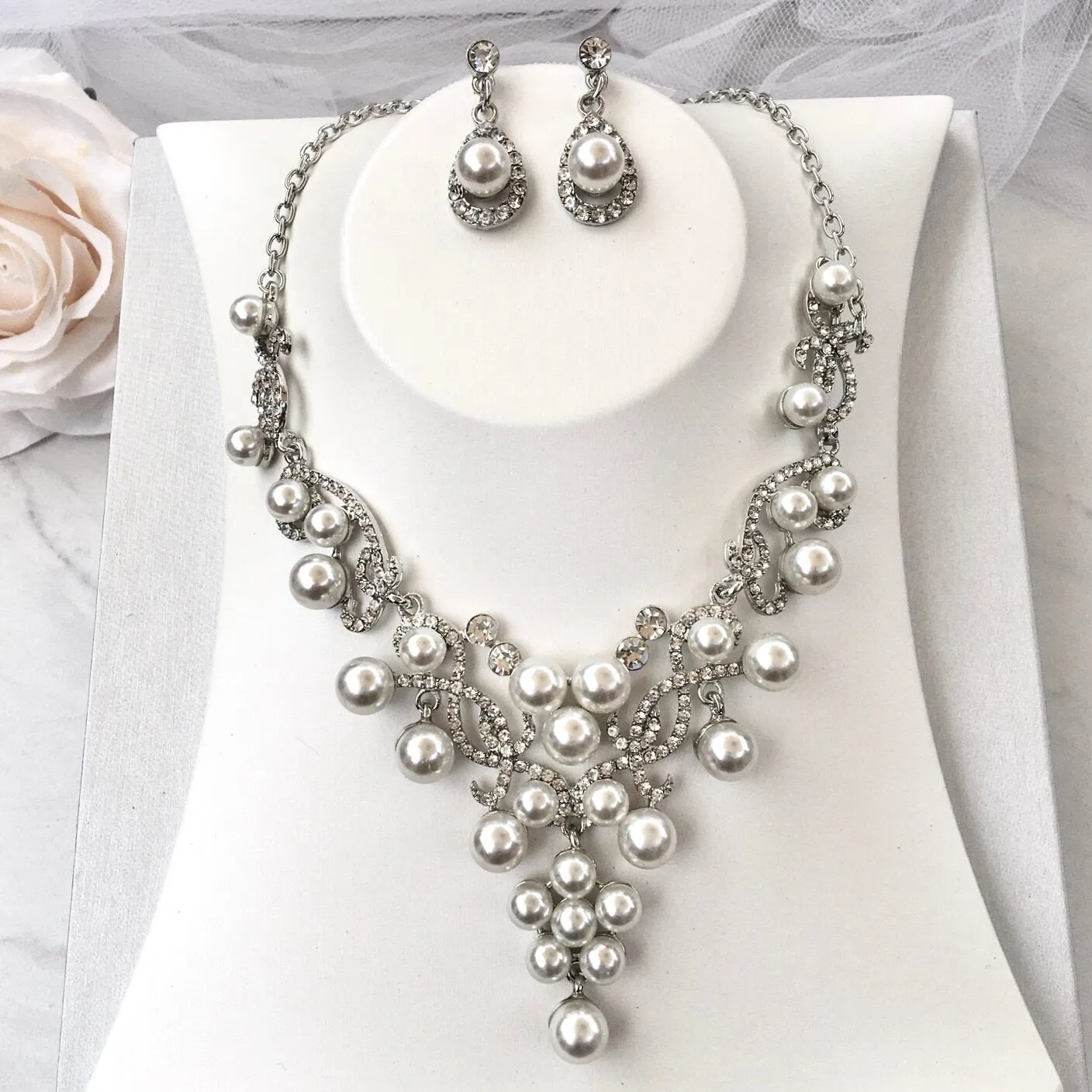 "Myla" - Pearl 3-Piece Bridal Jewelry Set With Tiara