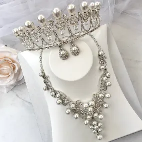 "Myla" - Pearl 3-Piece Bridal Jewelry Set With Tiara