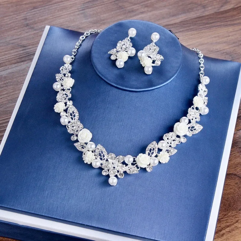 "Tosca" - Pearl and Crystal 3-Piece Bridal Jewelry Set With Tiara