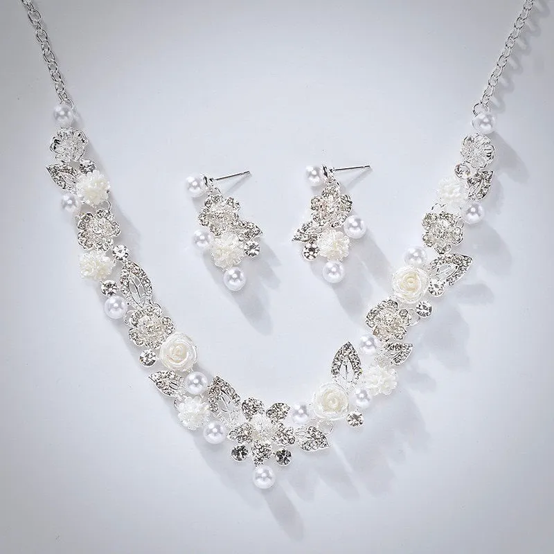 "Tosca" - Pearl and Crystal 3-Piece Bridal Jewelry Set With Tiara
