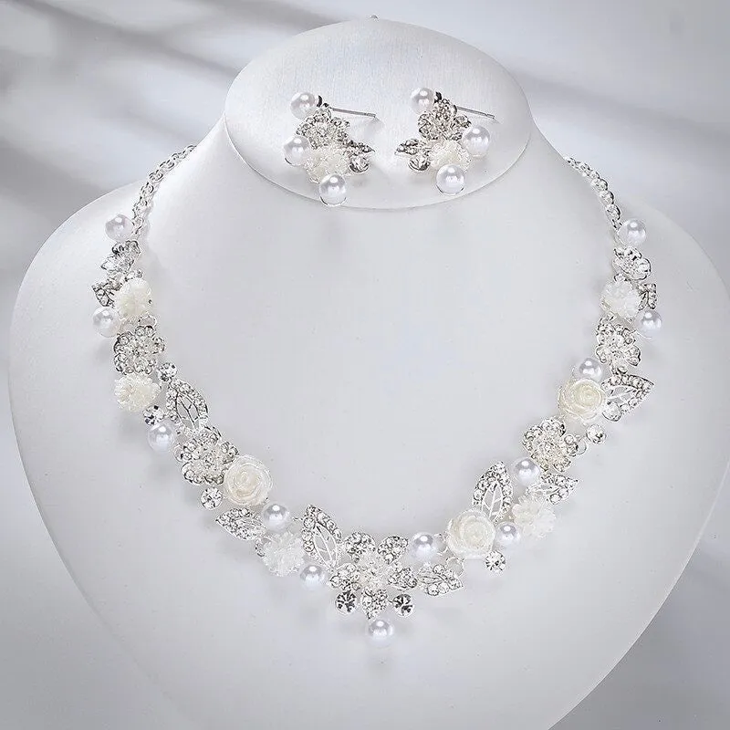 "Tosca" - Pearl and Crystal 3-Piece Bridal Jewelry Set With Tiara