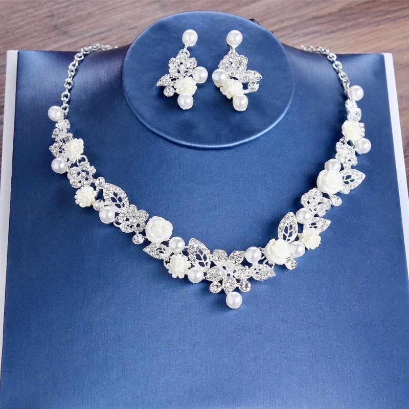 "Tosca" - Pearl and Crystal 3-Piece Bridal Jewelry Set With Tiara