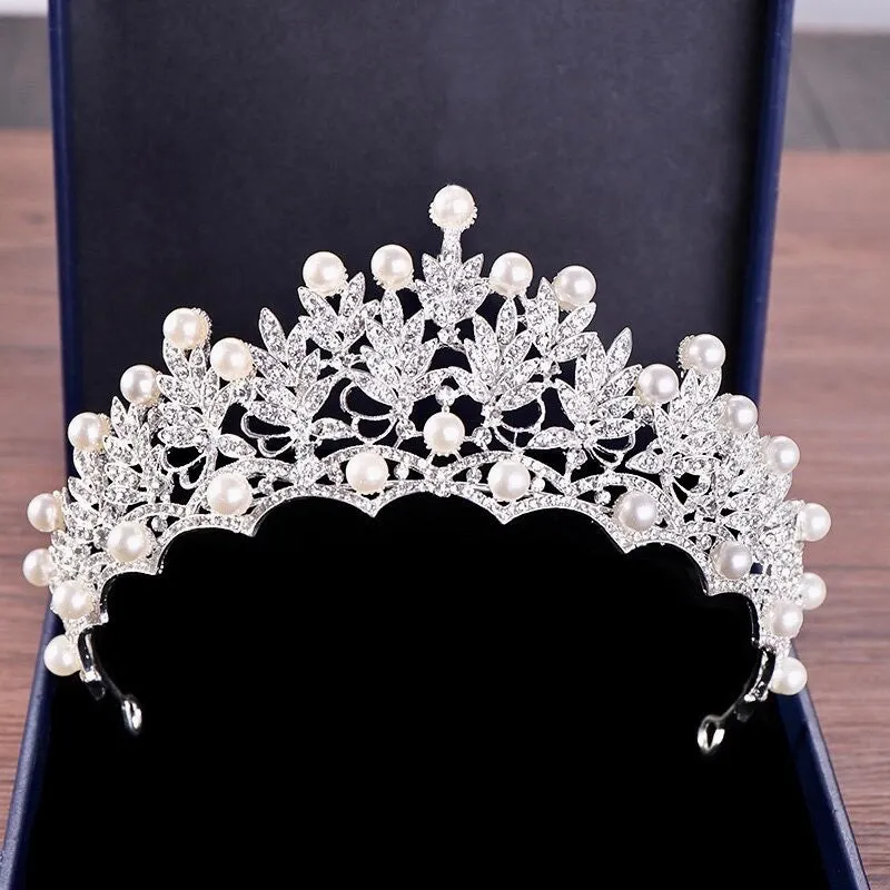 "Tosca" - Pearl and Crystal 3-Piece Bridal Jewelry Set With Tiara