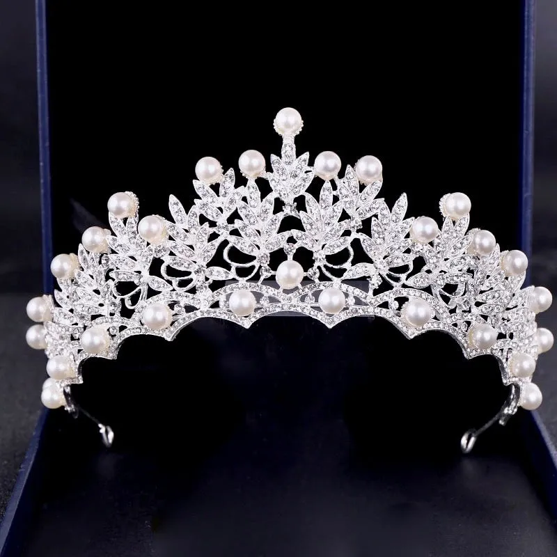 "Tosca" - Pearl and Crystal 3-Piece Bridal Jewelry Set With Tiara