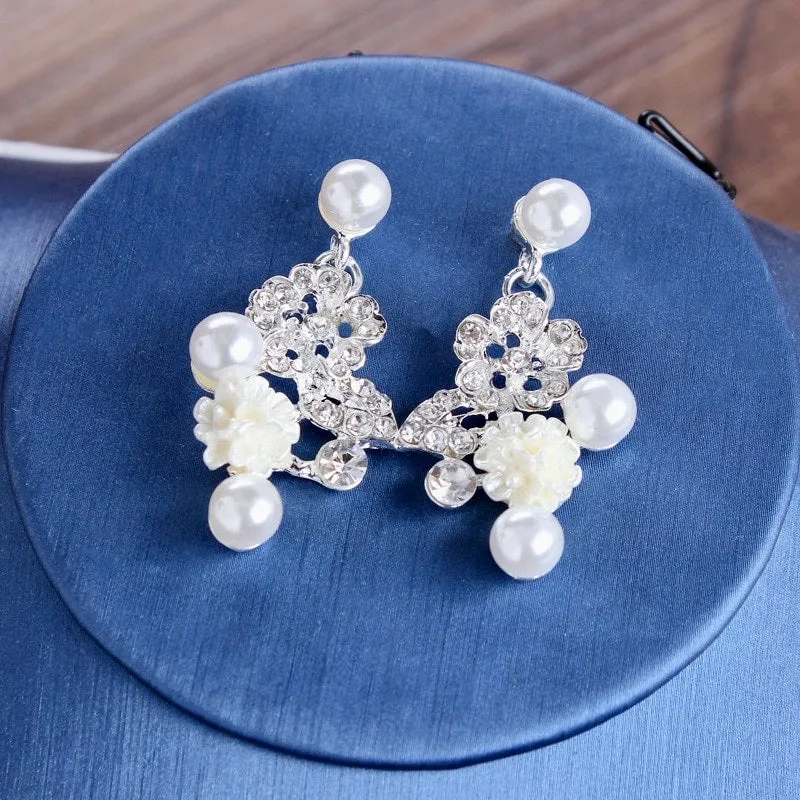 "Tosca" - Pearl and Crystal 3-Piece Bridal Jewelry Set With Tiara