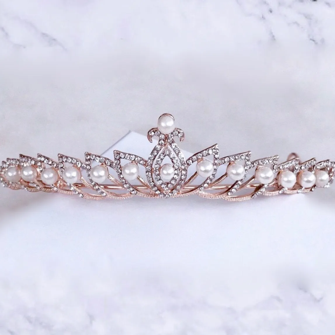 "Tracy" - Wedding Pearl and Cubic Zirconia Tiara - Available in Silver and Rose Gold