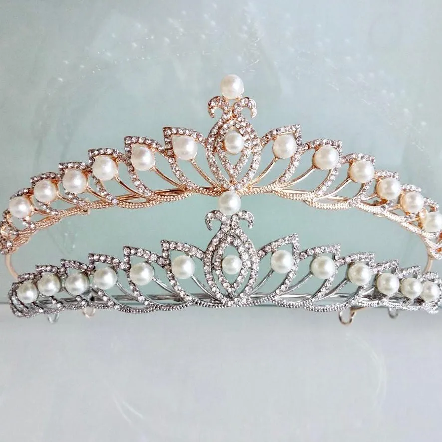"Tracy" - Wedding Pearl and Cubic Zirconia Tiara - Available in Silver and Rose Gold