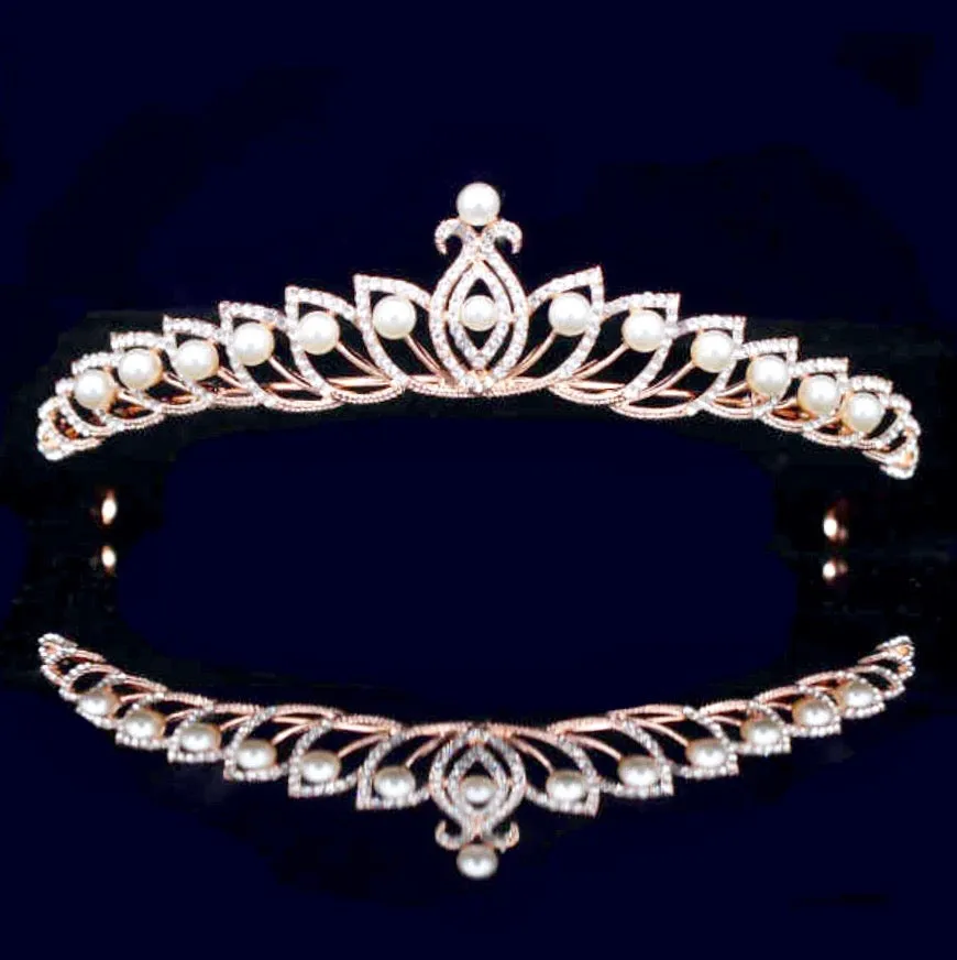 "Tracy" - Wedding Pearl and Cubic Zirconia Tiara - Available in Silver and Rose Gold
