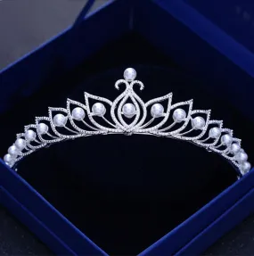 "Tracy" - Wedding Pearl and Cubic Zirconia Tiara - Available in Silver and Rose Gold