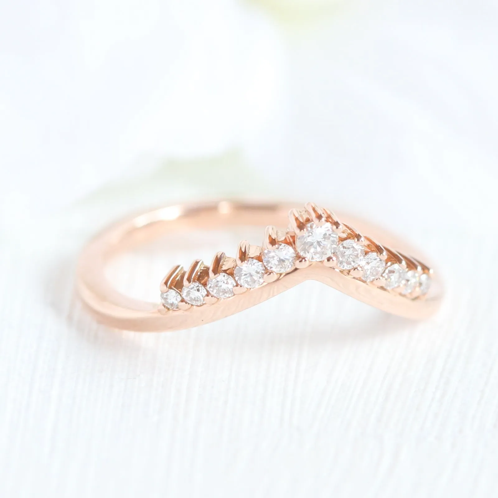 Tiara Halo Marquise Tapered Ring Set w/ Moissanite and Tiara Diamond V Shaped Band