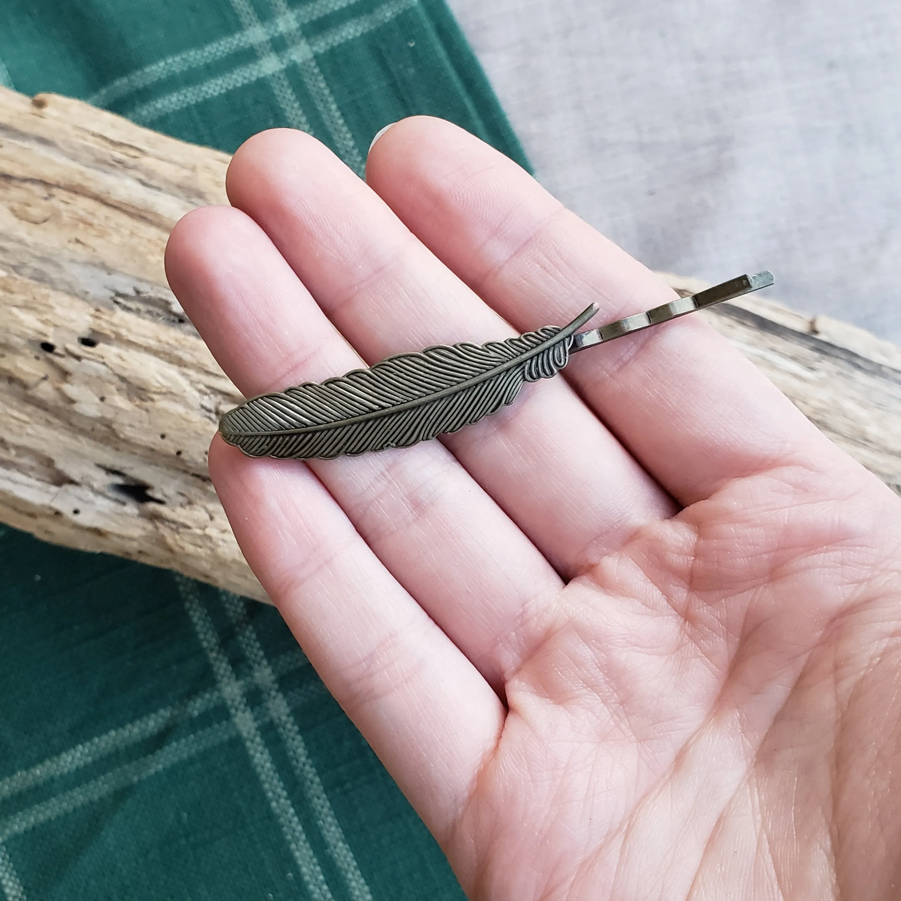 Tiny Brass Feather Hairpin